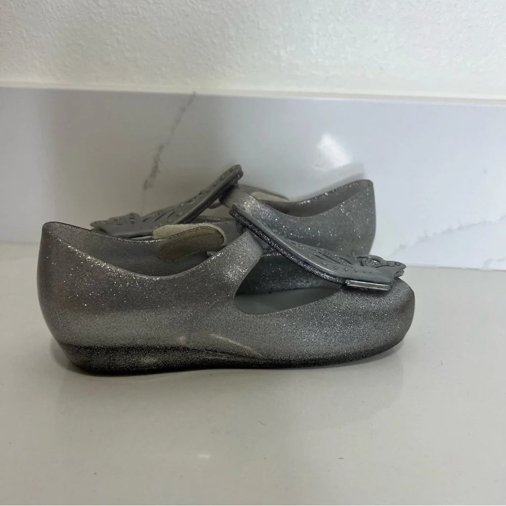 Mini Melissa Kids' Silver Glitter Shoes with Butterflies size 9